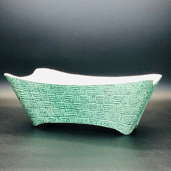 50s Kitsch Shawnee Pottery Turquoise Planter #1410 Mid Century Ceramic Bowl - Picture 1 of 13